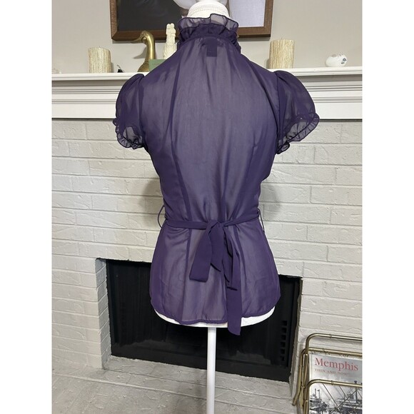 Y2K Vintage Sz S Womens Purple Ruffled Top Whimisigoth Goth Vampire Vamp - Picture 5 of 6